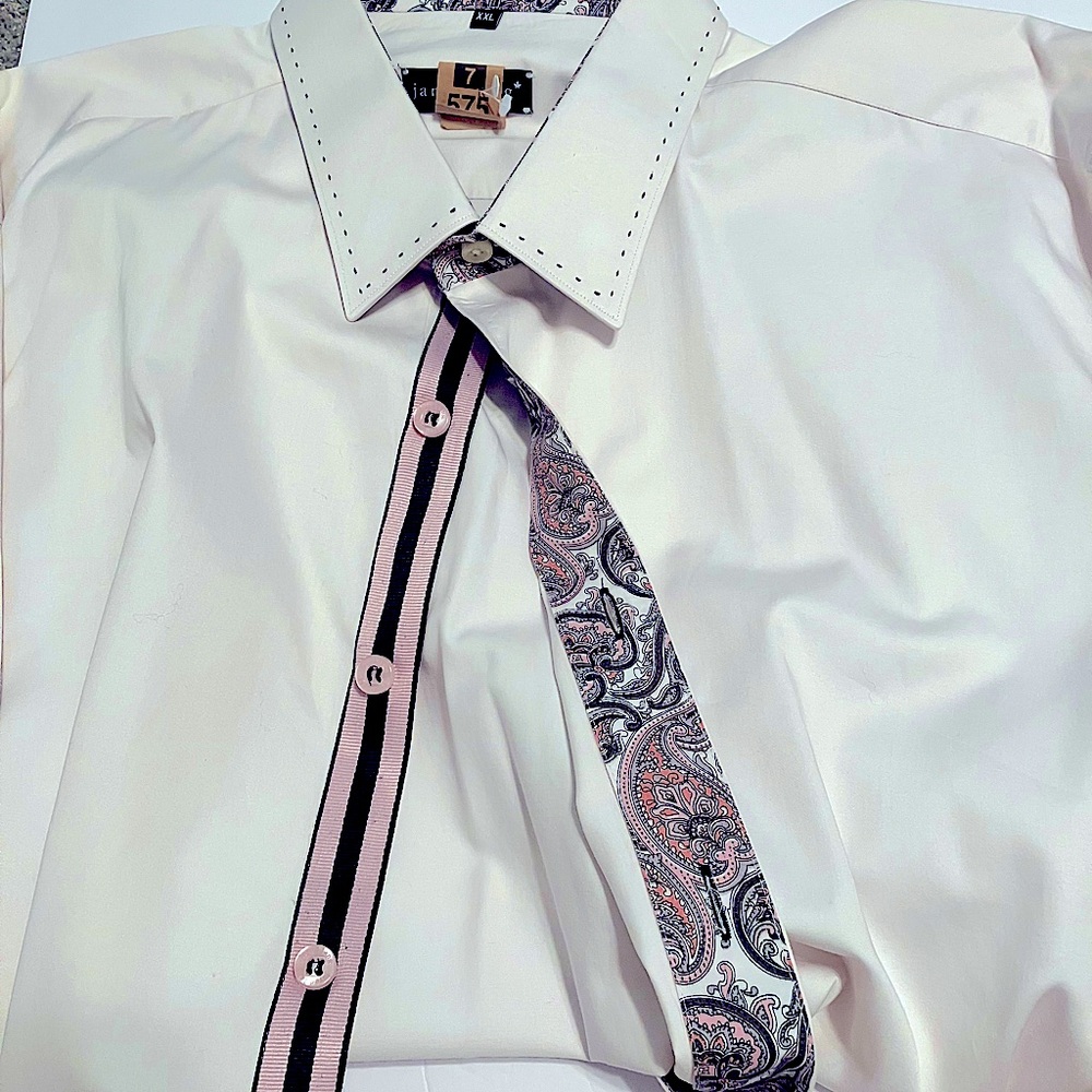 Jared Lang Collection LS button-down shirt pink navy paisley detailing XXL